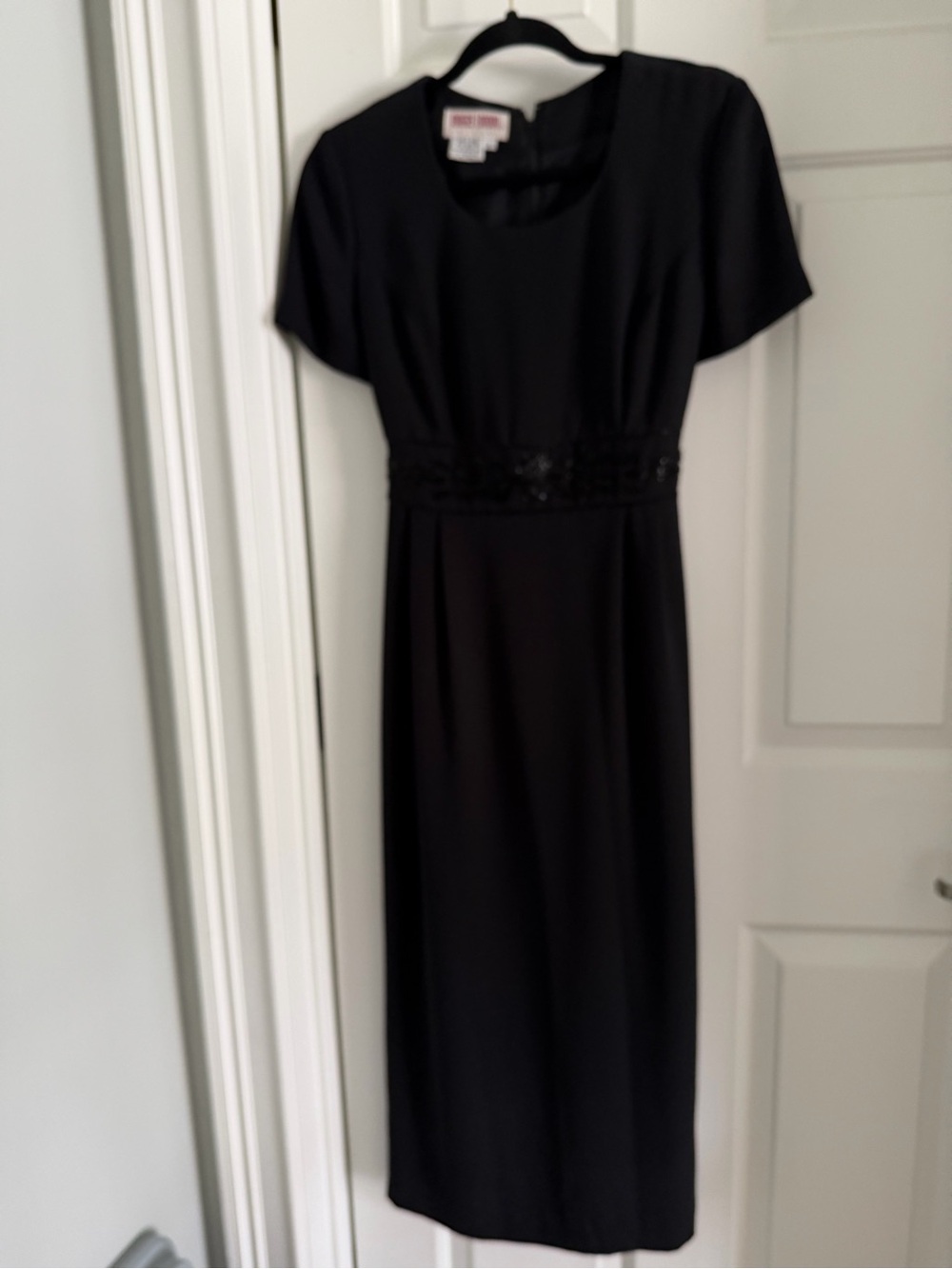 Maggy London Black Midi Dress with Sequin Waistband